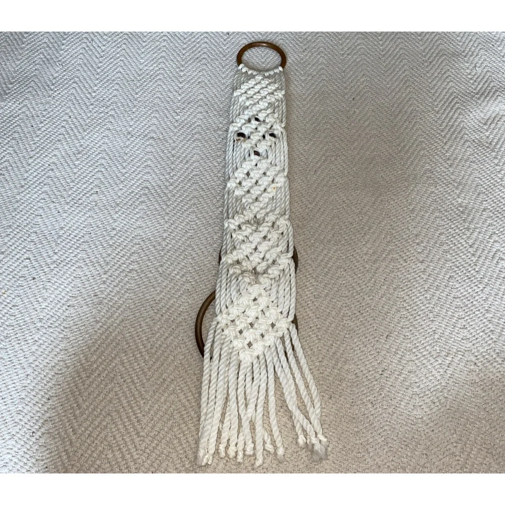 Macrame Towel Holder Ring Ceramic Butterflies Fringe Vintage Boho Fairy Hippie